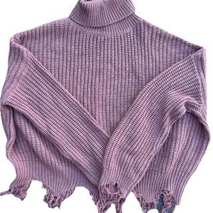 Just Polly New York Crochet Knit Turtleneck Sweater  - Mauve